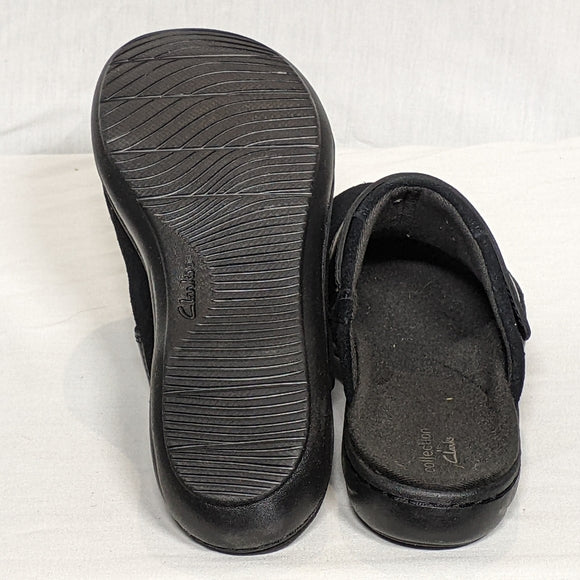 NEW Clarks Womens Suede Laurieann Strap Clog Sz 6.5 black