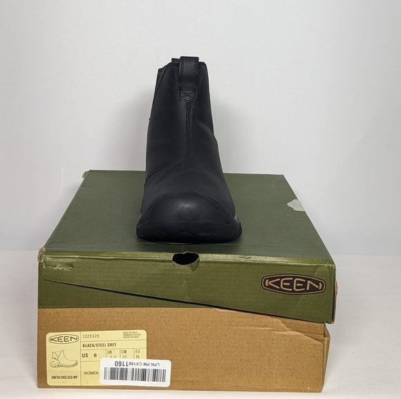 NEW Keen Womens Leather Greta Chelsea Mid Height Waterproof Snow Boot Sz 6 black