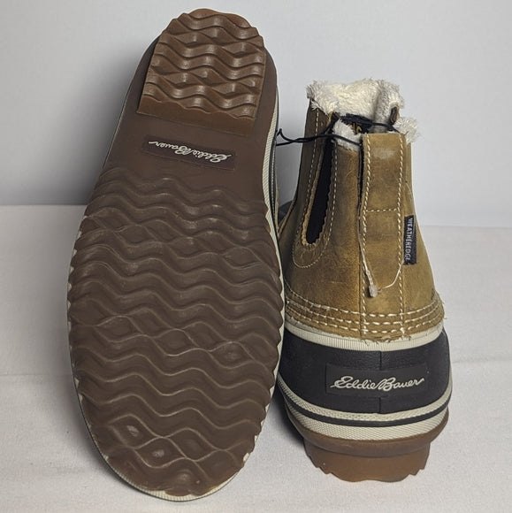 NEW Eddie Bauer Womens Leather Hunt Pac Slip-On Boot Sz 8 tan
