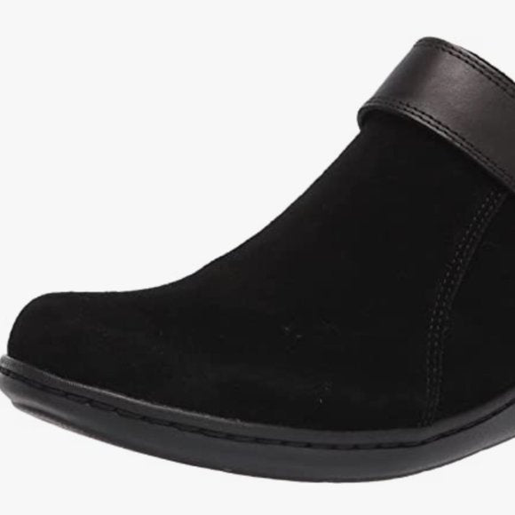 NEW Clarks Womens Suede Laurieann Strap Clog Sz 6.5 black