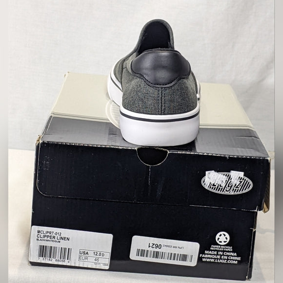 NEW Lugz Mens Clipper Sneaker Black/White Chambray - Sz 12 Elastic Gore