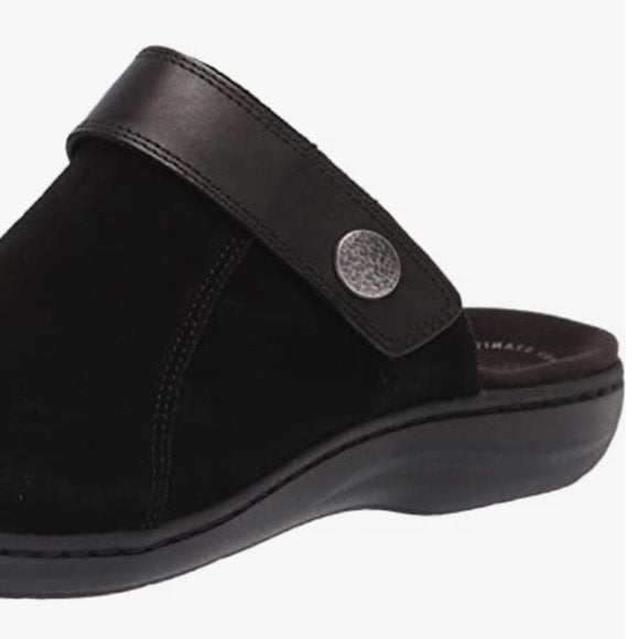 NEW Clarks Womens Suede Laurieann Strap Clog Sz 6.5 black