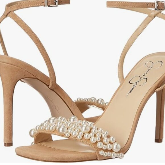 NEW Jessica Simpson Womens Omilira Pearl High Heel Sandal Sz 7.5 almond