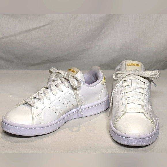 NEW adidas Womens White Leather with Gold Lettering Casual Sneaker Sz 6