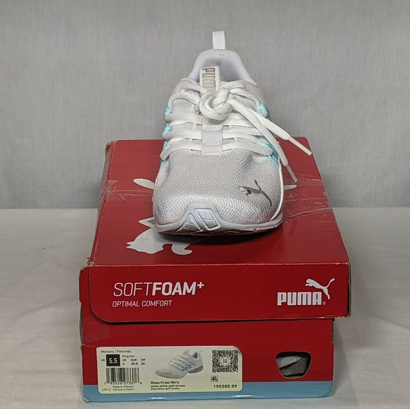 NEW Puma Womens Riaze Prowl Running Shoe Sz 5.5 white/teal