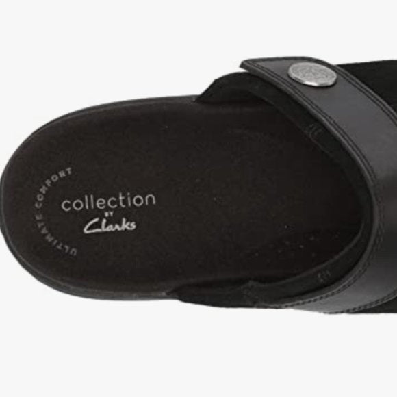 NEW Clarks Womens Suede Laurieann Strap Clog Sz 6.5 black