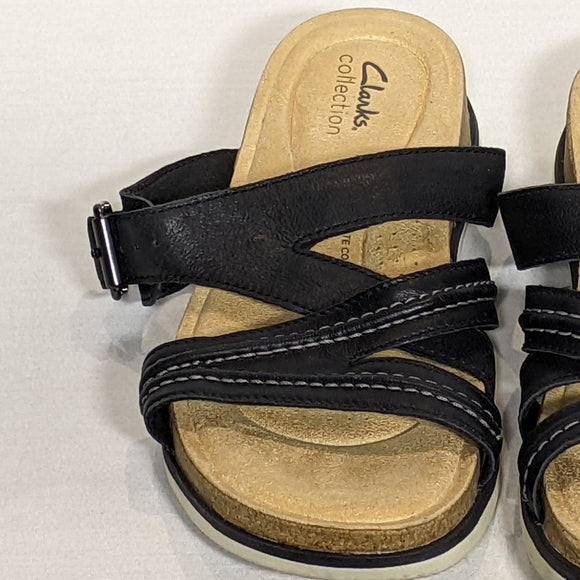 Clarks Womens Brynn Comfort Walking Sandal Flat Sz 8 black COMFORT