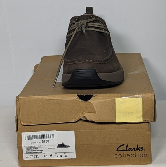 NEW Clarks Mens Wellman Leather Moc Oxford Dark Brown sz 13