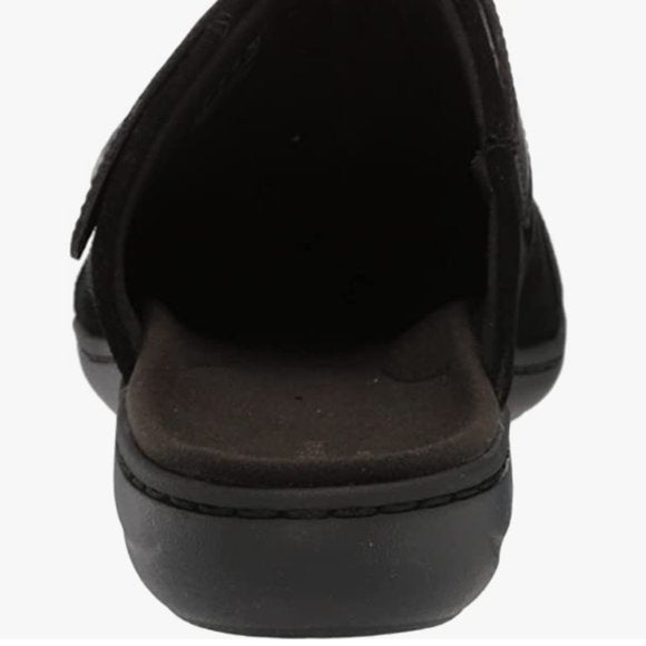 NEW Clarks Womens Suede Laurieann Strap Clog Sz 6.5 black