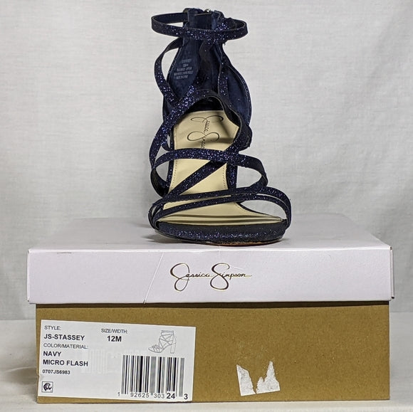NEW Jessica Simpson Womens Stassey Heel Sandal Pump blue glitter sz 12