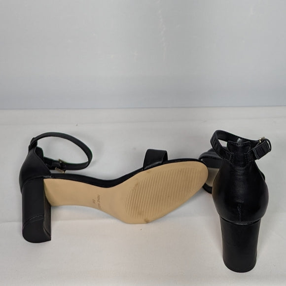 NEW Nine West Womens Leather Pruce Block Heel Sandal Black Nappa Sz 8 black