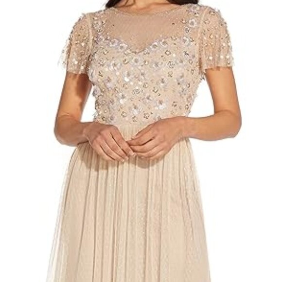 NEW Adrianna Papell Womens 3D Beaded Point D'esprit Gown sz 6 cream