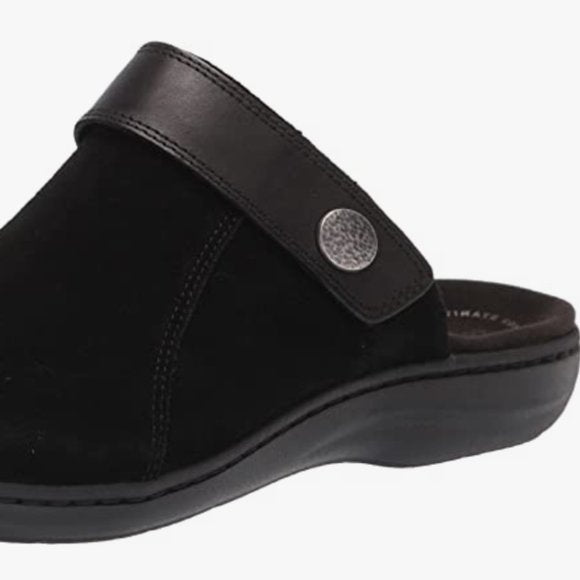 NEW Clarks Womens Suede Laurieann Strap Clog Sz 6.5 black