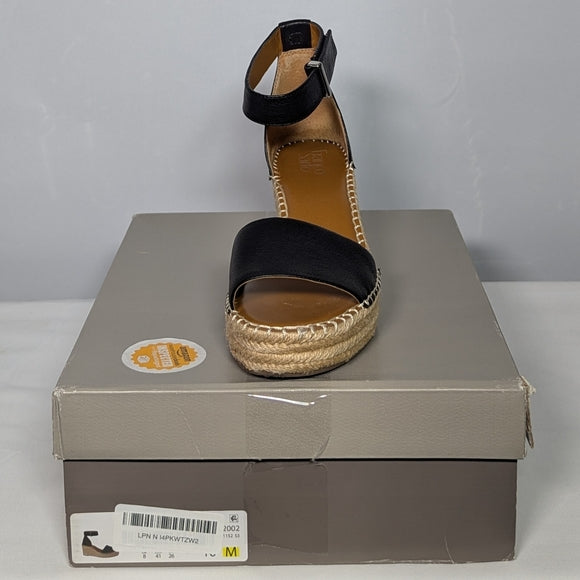 NEW Franco Sarto Womens Leather Clemens Cork Wedge Sandal Sz 10 black