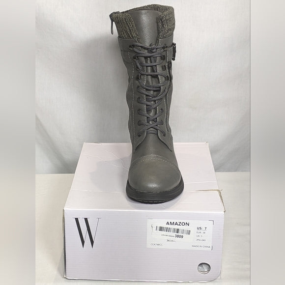 NEW Dream Pairs Womens Terran Mid Calf Combat Boots Built-in Wallet Pocket Sz 7