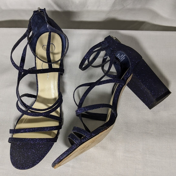 NEW Jessica Simpson Womens Stassey Heel Sandal Pump blue glitter sz 12