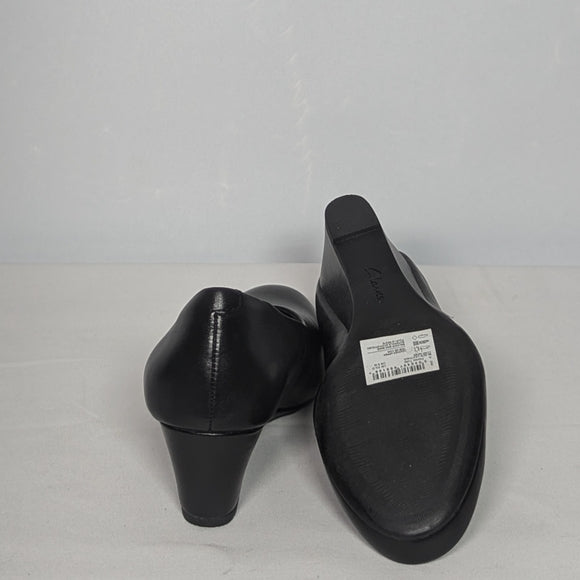 NEW Clarks Womens Leather Flores Tulip Pumps Wedge Sz 6 black