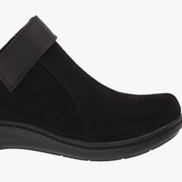 NEW Clarks Womens Suede Laurieann Strap Clog Sz 6.5 black