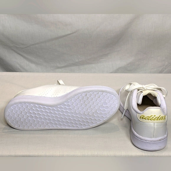 NEW adidas Womens White Leather with Gold Lettering Casual Sneaker Sz 6