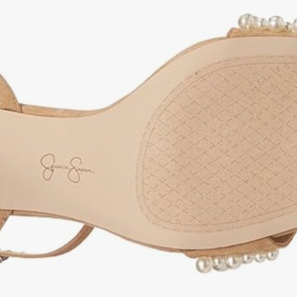 NEW Jessica Simpson Womens Omilira Pearl High Heel Sandal Sz 7.5 almond