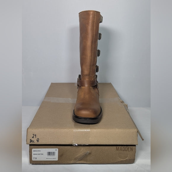 NEW Steve Madden Womens Leather Brocks Fashion Boot Brown Sz 7.5