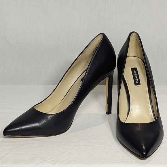 NEW NINE WEST Womens Tatiana Pointy Toe Pump Leather black sz 10