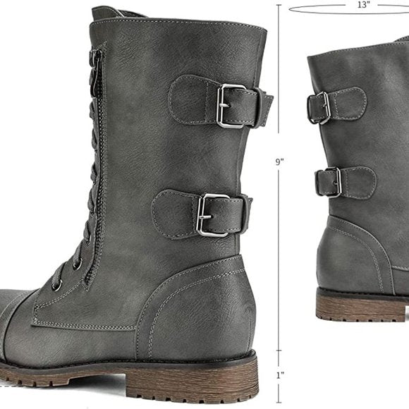 NEW Dream Pairs Womens Terran Mid Calf Combat Boots Built-in Wallet Pocket Sz 7