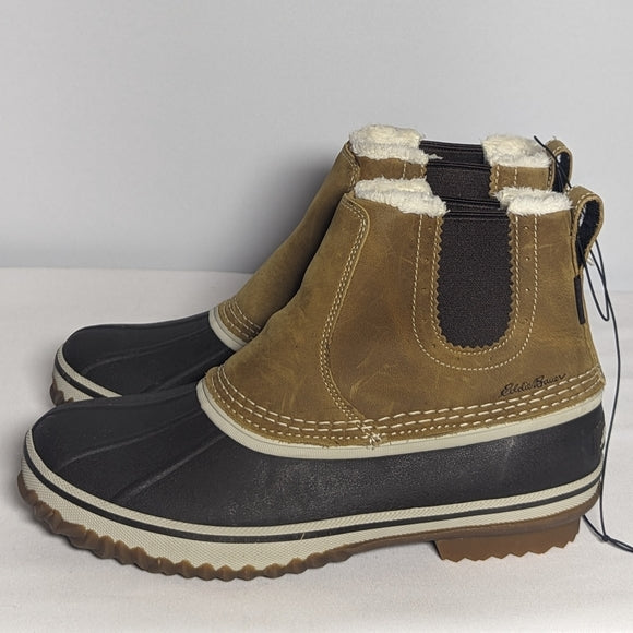 NEW Eddie Bauer Womens Leather Hunt Pac Slip-On Boot Sz 8 tan