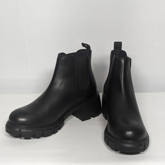 NEW Steve Madden Womens Leather Howler Chunky Heel Ankle Boot Sz 9 black