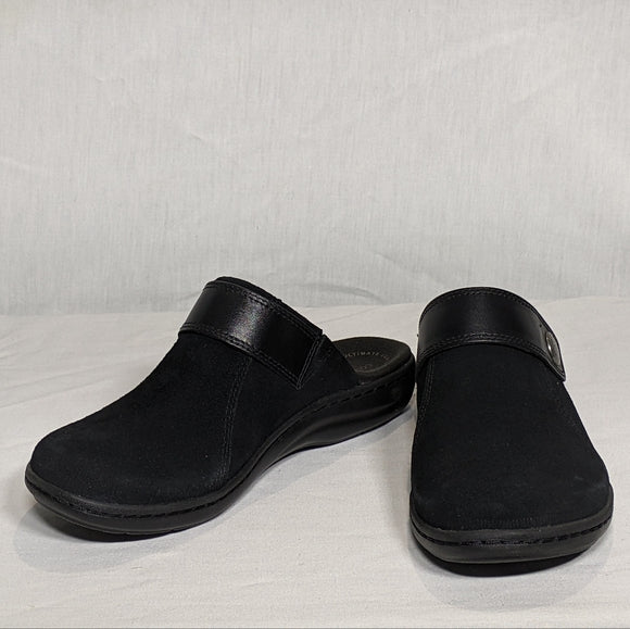 NEW Clarks Womens Suede Laurieann Strap Clog Sz 6.5 black