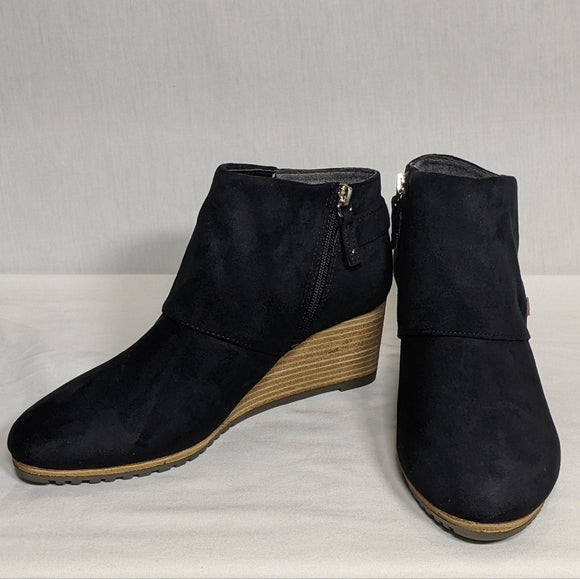 NEW Dr Scholl's Womens Double Wedge Ankle Boot Sz 9.5 black