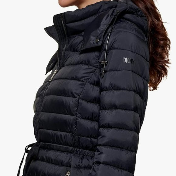 NEW DKNY Womens Comfort Soft Packable Puffer Outwear Jacket Sz L black