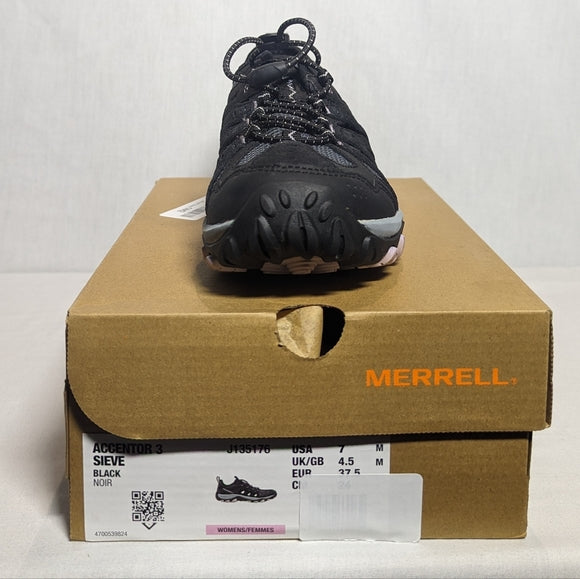 NEW Merrell Womens Accentor 3 Sieve Water Hiking Shoes Sz 7 black