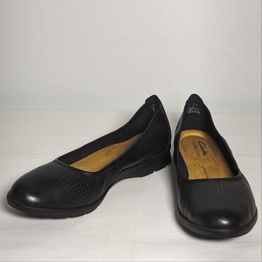 NEW Clarks Womens Leather Jenette Ease Casual Flat Sz 7 black