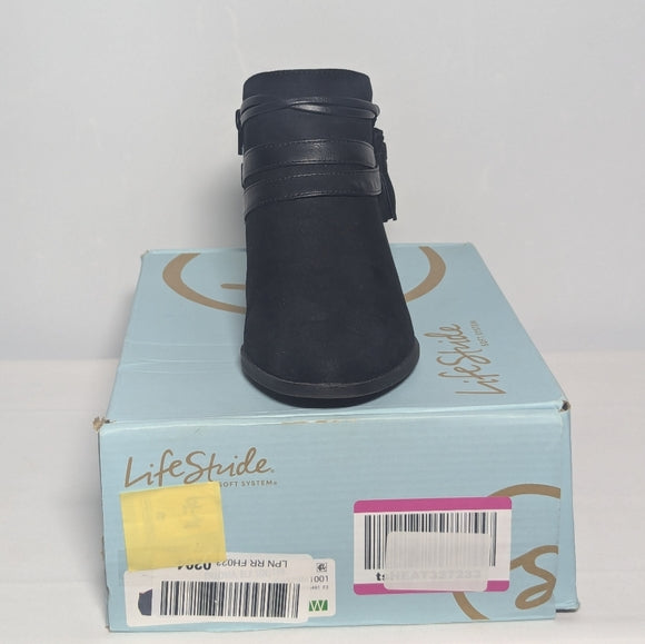 NEW Life Stride Womens Paloma Ankle Bootie black suede Sz 8 wide
