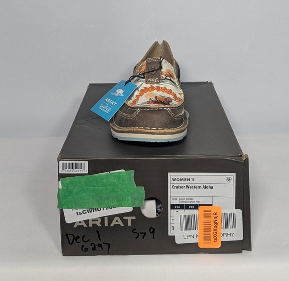 NEW Ariat Leather Cruiser Western Aloha Brown Bomer/Surfing Longhorn Print Sz 9