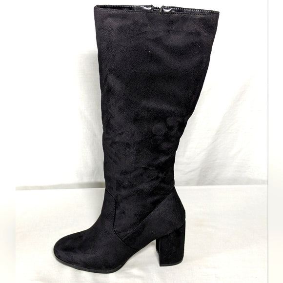 NEW Allegra K Womens Round Toe Block Heeled Knee High Boots black suede sz 8