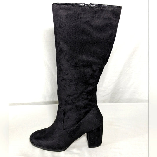 NEW Allegra K Womens Round Toe Block Heeled Knee High Boots black suede sz 8
