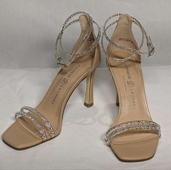 NEW Chinese Laundry Womens January Heeled Sandal Classy Gemstone Nude Sz 6