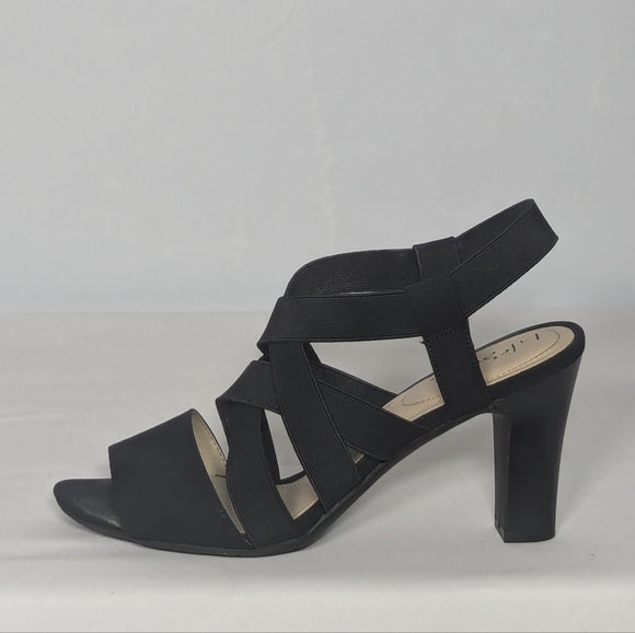 NEW Life Stride Womens Charlotte Strappy High Heel Sandal Sz 8.5 wide black