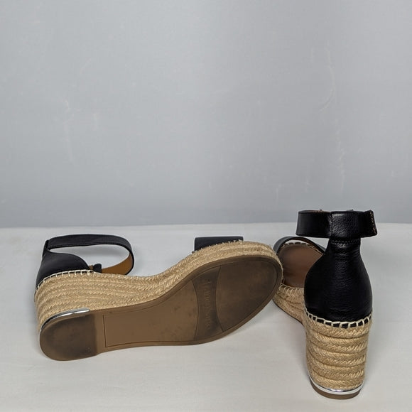 NEW Franco Sarto Womens Leather Clemens Cork Wedge Sandal Sz 10 black