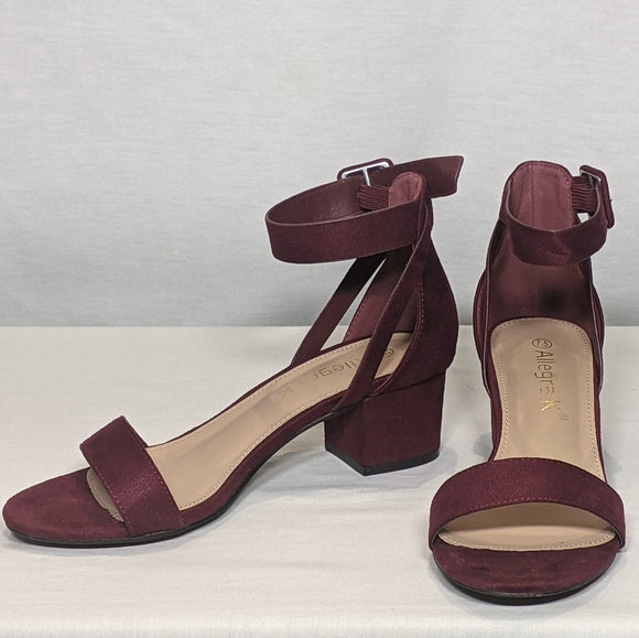 NEW Allegra K Women's Ankle Strap Chunky Heel Sandals Shoes Sz 7.5 Burgundy