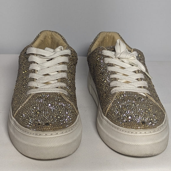 NEW Blue by Betsey Johnson Womens Rhinestone Sidny Sneaker Sz 9 Gold