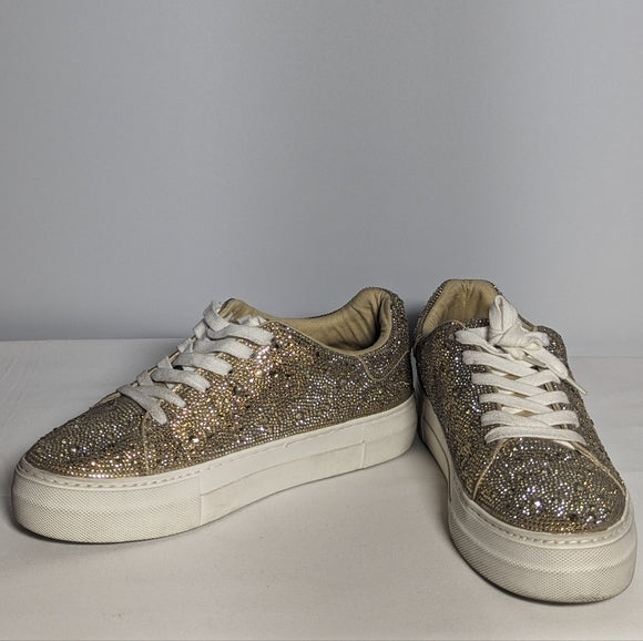 NEW Blue by Betsey Johnson Womens Rhinestone Sidny Sneaker Sz 9 Gold