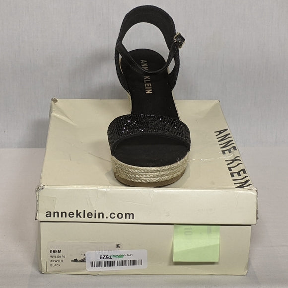 NEW Anne Klein Womens Wylie Wedge Sandal Buckle Strap Sz 6.5 black