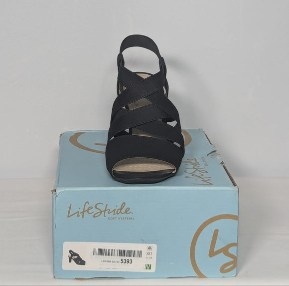 NEW Life Stride Womens Charlotte Strappy High Heel Sandal Sz 8.5 wide black