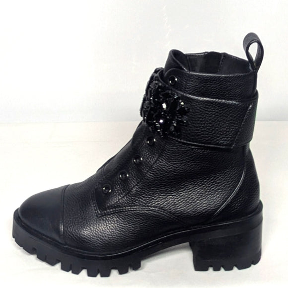 NEW Karl Lagerfeld Paris Womens Leather Pippa Combat Boot Sz 5.5 black