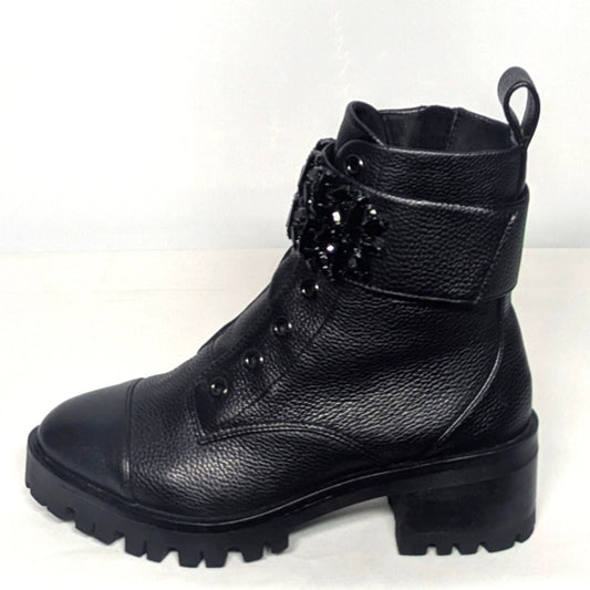 NEW Karl Lagerfeld Paris Womens Leather Pippa Combat Boot Sz 5.5 black