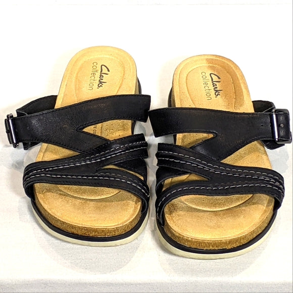 Clarks Womens Brynn Comfort Walking Sandal Flat Sz 8 black COMFORT