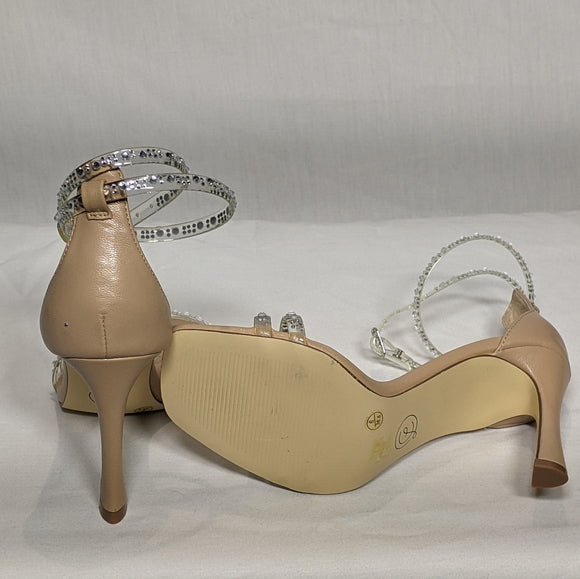 NEW Chinese Laundry Womens January Heeled Sandal Classy Gemstone Nude Sz 6
